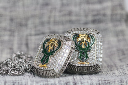 Milwaukee Bucks NBA Championship Ring and Pendant Necklace Replica Set (2021) - Premium Series