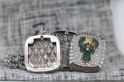 Milwaukee Bucks NBA Championship Ring and Pendant Necklace Replica Set (2021) - Premium Series