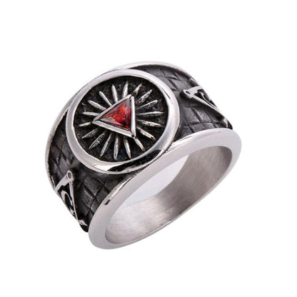 Red Triangle Crystal Masonic Ring