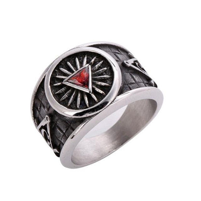 Red Triangle Crystal Masonic Ring