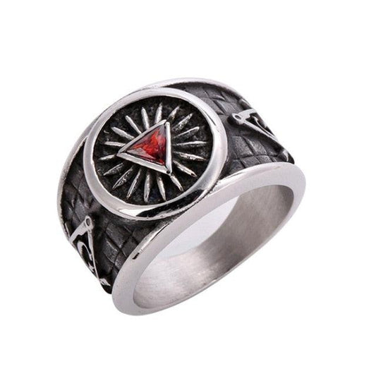 Red Triangle Crystal Masonic Ring